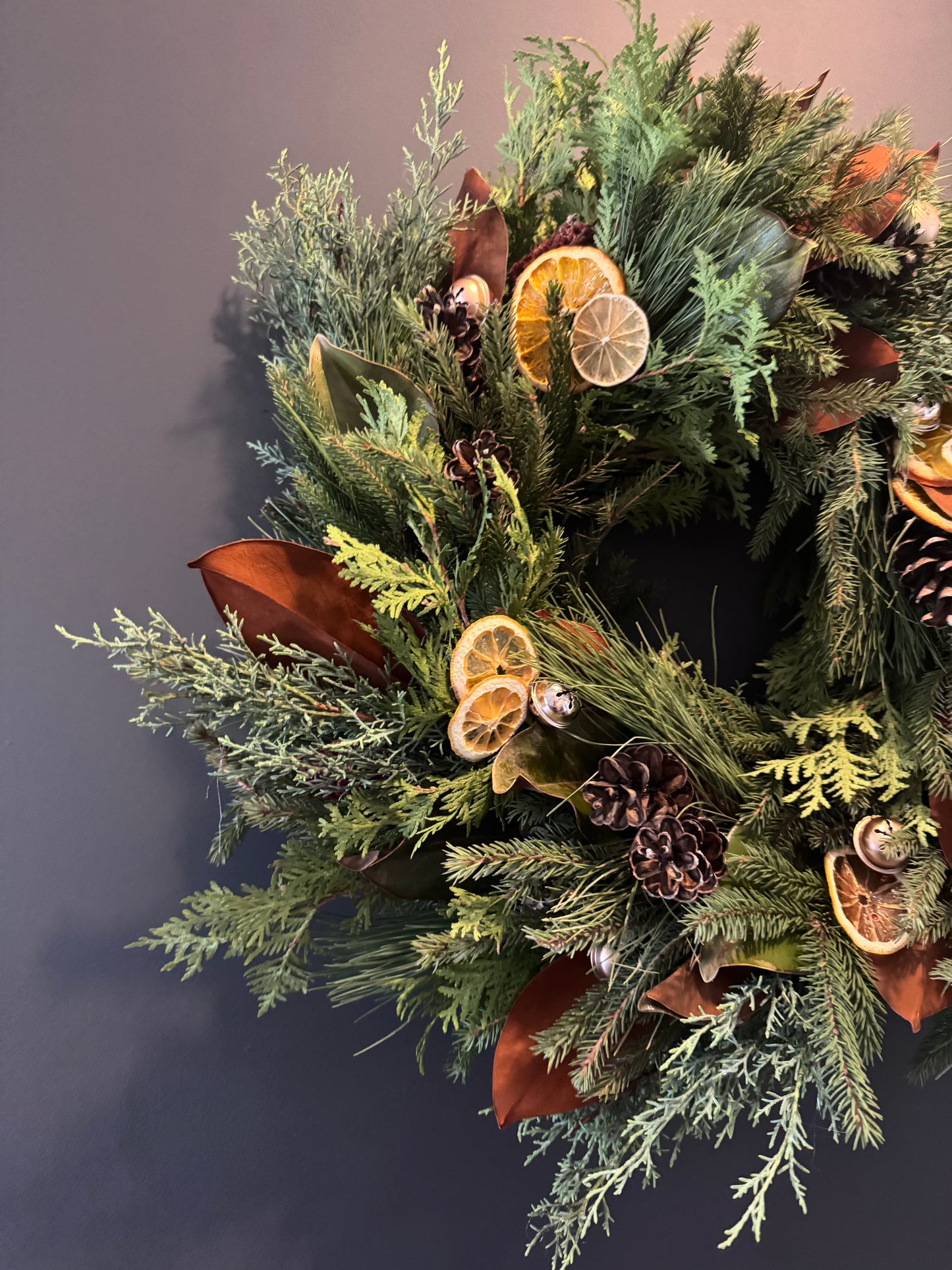 Winter Wreath with Magnolia + Citrus