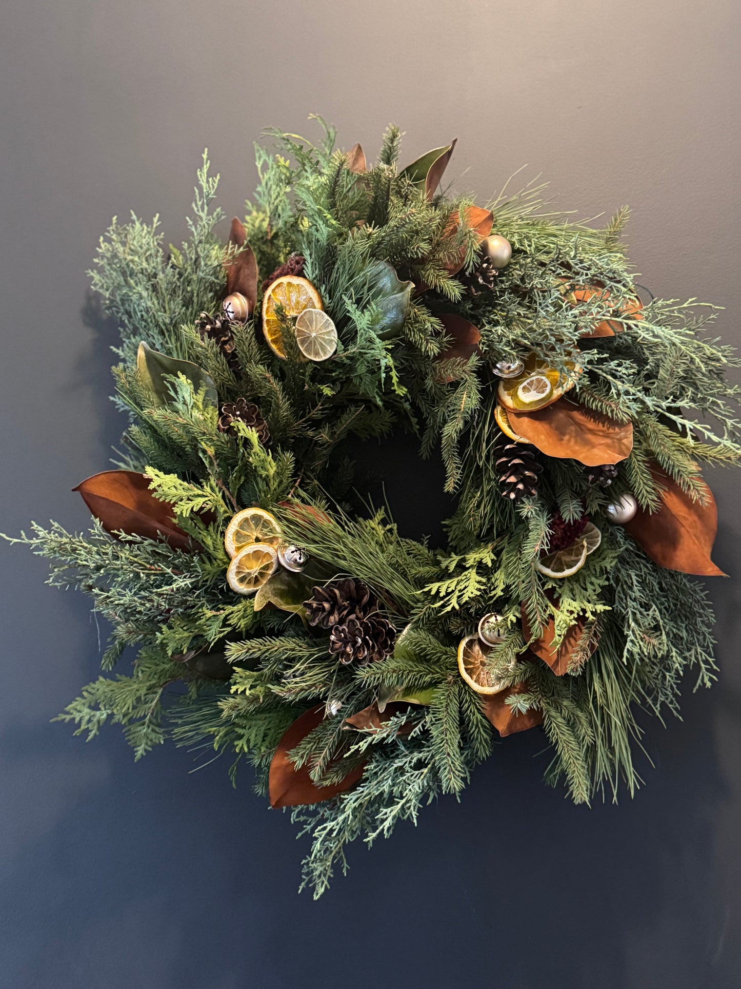 Winter Wreath with Magnolia + Citrus